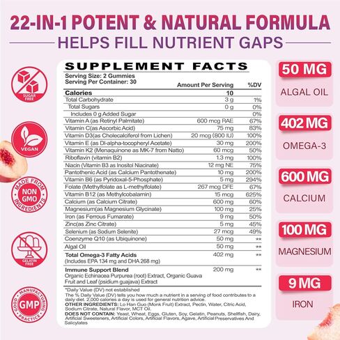 Multivitamin Gummies for Women 50 Plus - with Omega 3, Coenzyme Q10, Iron, Calcium, Zinc, Vitamin A, C, D3, E, K2, B Complex, Folate - Multi Vitamins & Minerals for Energy, Immunity, Eye, Skin in Saudi Arabia