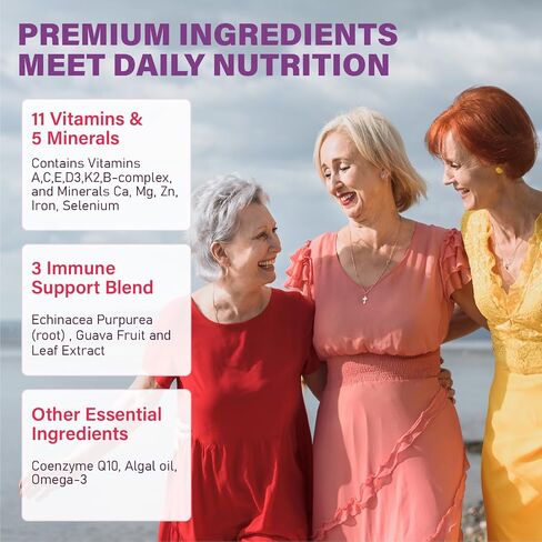 Multivitamin Gummies for Women 50 Plus - with Omega 3, Coenzyme Q10, Iron, Calcium, Zinc, Vitamin A, C, D3, E, K2, B Complex, Folate - Multi Vitamins & Minerals for Energy, Immunity, Eye, Skin in Saudi Arabia