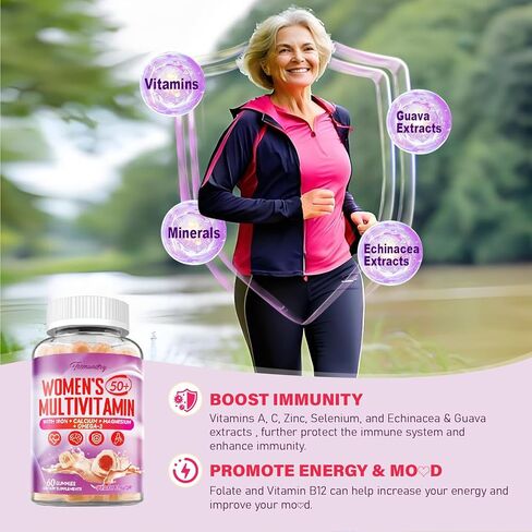 Multivitamin Gummies for Women 50 Plus - with Omega 3, Coenzyme Q10, Iron, Calcium, Zinc, Vitamin A, C, D3, E, K2, B Complex, Folate - Multi Vitamins & Minerals for Energy, Immunity, Eye, Skin in Saudi Arabia