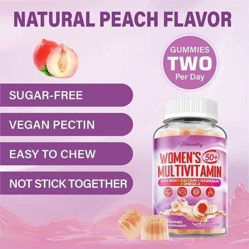 Multivitamin Gummies for Women 50 Plus - with Omega 3, Coenzyme Q10, Iron, Calcium, Zinc, Vitamin A, C, D3, E, K2, B Complex, Folate - Multi Vitamins & Minerals for Energy, Immunity, Eye, Skin in Saudi Arabia
