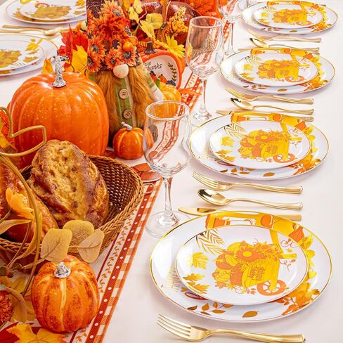 WELLIFE 150Pcs Thanksgiving Disposable Plates -Heavy Duty Thanksgiving Plates for 30 Guests, Thanksgiving Plates and Napkins Sets, Thanksgiving Plates Dinnerware in Saudi Arabia