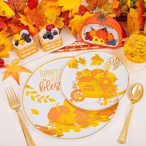 WELLIFE 150Pcs Thanksgiving Disposable Plates -Heavy Duty Thanksgiving Plates for 30 Guests, Thanksgiving Plates and Napkins Sets, Thanksgiving Plates Dinnerware in Saudi Arabia