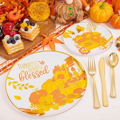 WELLIFE 150Pcs Thanksgiving Disposable Plates -Heavy Duty Thanksgiving Plates for 30 Guests, Thanksgiving Plates and Napkins Sets, Thanksgiving Plates Dinnerware in Saudi Arabia