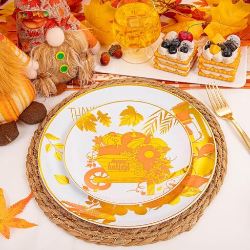 WELLIFE 150Pcs Thanksgiving Disposable Plates -Heavy Duty Thanksgiving Plates for 30 Guests, Thanksgiving Plates and Napkins Sets, Thanksgiving Plates Dinnerware in Saudi Arabia