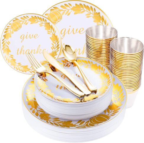 WELLIFE 150Pcs Thanksgiving Disposable Plates -Heavy Duty Thanksgiving Plates for 30 Guests, Thanksgiving Plates and Napkins Sets, Thanksgiving Plates Dinnerware in Saudi Arabia