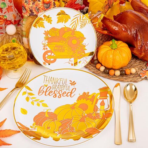 WELLIFE 150Pcs Thanksgiving Disposable Plates -Heavy Duty Thanksgiving Plates for 30 Guests, Thanksgiving Plates and Napkins Sets, Thanksgiving Plates Dinnerware in Saudi Arabia