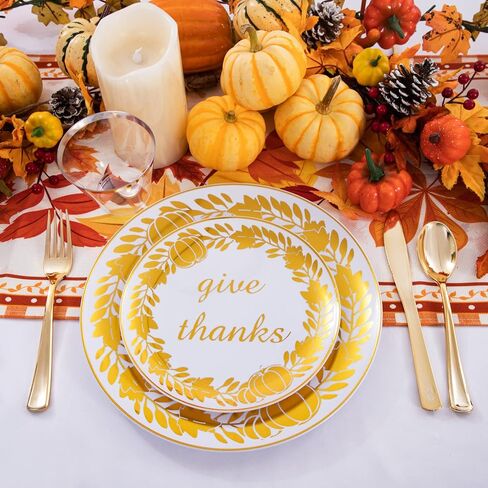 WELLIFE 150Pcs Thanksgiving Disposable Plates -Heavy Duty Thanksgiving Plates for 30 Guests, Thanksgiving Plates and Napkins Sets, Thanksgiving Plates Dinnerware in Saudi Arabia