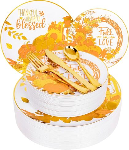 WELLIFE 150Pcs Thanksgiving Disposable Plates -Heavy Duty Thanksgiving Plates for 30 Guests, Thanksgiving Plates and Napkins Sets, Thanksgiving Plates Dinnerware in Saudi Arabia