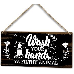 Bathroom Sign Wash Your Hand Filthy Animal Sign, Wood Hanging Plaque Door Shelf Decor, Home Farmhouse Kitchen Toilet Decor Wooden Sign, Bathroom Decor Wall Art Gift -29