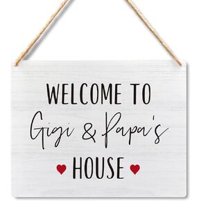 Wall Pediments Welcome to Gigi and Papas House Hanging Welcome Sign for Front Door,Grandparents Gifts,Grandparents Day Decorations,10x8 Inches