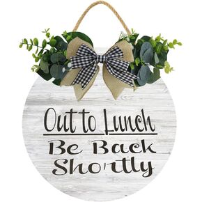 KPSheng Closed For Lunch Sign, Out To Lunch Be Back Shortly Wood Door Sign For Dining Break Room,Food Kitchen,Office Work,Wood Sign,Business Sign,11inch by 11inch