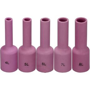 TIG Gas Lens Ceramic Cup Long Assorted Size Kit 54N18L (4L 1/4") 54N17L (#5L 5/16") 54N16L (#6L 3/8") 54N15L (#7L 7/16") 54N14L (8L# 1/2") Fit SR DTA DB WP 17 18 26 TIG Welding Torch 5pcs