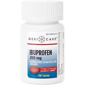 GeriCare Ibuprofen 200mg، مسكن للألم، مخفض للحمى، يخفف آلام الجسم، 100 عدد (عبوة من 1)