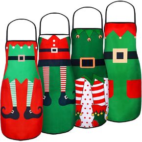 Vabean 4 Pcs Christmas Elf Santa Snowman Apron Adjustable Kitchen Cooking Aprons BBQ Bib Funny Chef Apron for Women Xmas