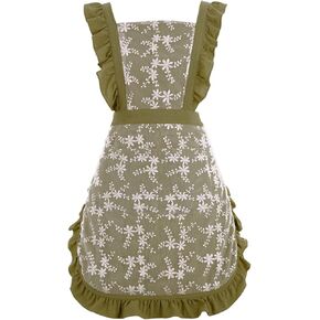 Vintage Pinafore Apron Dress for Women with Pockets Cute Floral Chef Aprons for Kitchen Cooking Baking Gardening