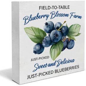 Farmhouse Country Cherry Wood Box Sign Art Desk Decor 5"x5" Life Is Just a Bowl of Cherries Wood Block Sign Decor for Home Kitchen Tabletop Shelf Wall