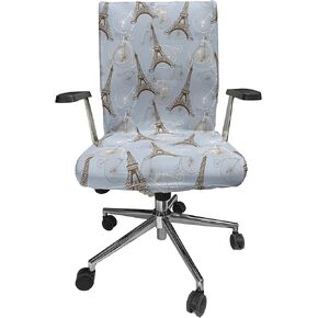 Ambesonne Winter Office Chair Slipcover, Penguin Playing in Snow Snowflakes Trees Cold and Holiday Time Animalistic, Decorative Stretch and Washable Fabric Cover, Standard Size, Pale Grey White Black