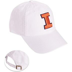 Desert Cactus University of Illinois Baseball Hat Fighting Illini U of I Brimmed Embroirderd Hats Cap Adjustable Cloth Strap Adult (Style E1) White