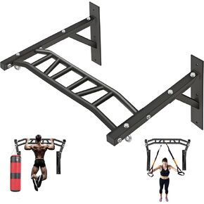 Pull Up Bar Wall Mounted, Fully Welded Heavy Duty Wall Mount Chin-Up bars, Multi-Grip, Space Saving Home Gym Equipment -For Garage and Outdoor Body Workouts, Supports to 600 Lbs