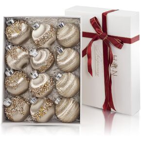 Satin Christmas Balls Ornaments, Silk Christmas Hanging Ball Decorations, 12Pcs 4" Luxury Vintage Christmas Tree Decor for Xmas Holiday Wedding Party, Package (Champagne) in Saudi Arabia