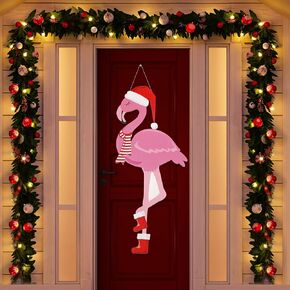 27.5 بوصة عيد الميلاد فلامنغو ترحيب علامة الديكور شنقا فلامنغو الخشب علامة الباب الأمامي ديكور عيد الميلاد فلامنغو ديكور الوردي فلامنغو علامة معلقة لعيد الميلاد ديكور المنزل الحمام عطلة in Kuwait