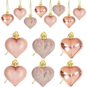 24Pcs Rose Gold Valentine's Day Heart Shaped Ornaments - Valentines Heart Decorations - Heart Shaped Baubles Ornaments for Home Tree - Romantic Valentine's Day Hanging Decorations