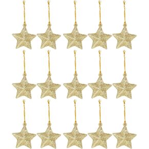 STOBOK 30pcs Glitter Star Ornaments Christmas Tree Pendant Glitter Gold 3D Mini Stars Decoration Xmas Tree Hanging Tags