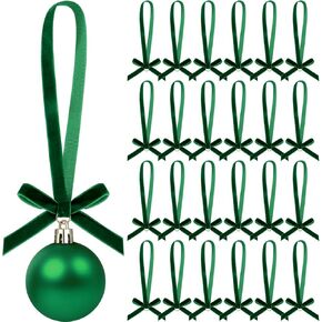 24 Pcs Velvet Christmas Mini Bow Hangers Ornaments Velvet Ribbon Bows for Christmas Tree Rustic Crafts Gift Bows Vintage Hanging Ornaments for Home Xmas Holiday Decor(Wine Red)