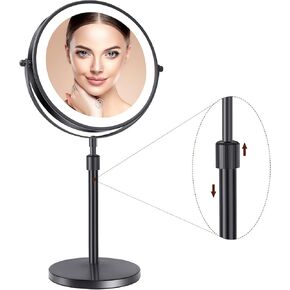 8in Lighted Makeup Mirror, 1x/10x Magnifying Mirror with Light, Makeup Mirror with Lights, 2500mAh Rechargeable Height Adjustable 360° Rotation Double Sided Mirror with 3 Colors Lights