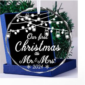 Wedding Gifts for Couples 2024, Mr and Mrs Gifts, Wedding Gifts for Bride, Bridal Shower Gifts, First Christmas Married Ornament 2024, Glass Ornament
