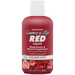 Natures Plus Source of Life RED Multivitamin Liquid - 30 oz - Energy & Immune Support - with Exotic Red Fruits, Lycopene & Lutein - Vegetarian & Gluten Free - 30 Servings