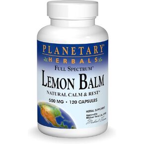 Planetary Herbals Lemon Balm Full Spectrum 500mg, Natural Calm and Rest, 120 Capsules