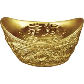 BRASSTAR Brass Feng Shui Ingot Statue 4.3"(L) Dragon Carved Attract Luck Wealth Home Decor Sculpture Business Gift Collection PTZY036