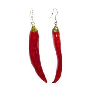 Handmade Real Chilli Earrings, Pressed Chilli Hot Pepper Natural Earrings, Dried Vegetable Resin Food Jewelry, Birthday Gift(Gold Earrings)