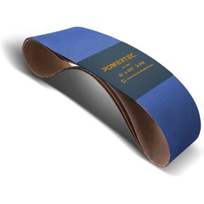 POWERTEC 6 x 48 Inch Zirconia Sanding Belts, 120 Grit Belt Sander Sanding Belt for Bench Sander, Belt and Disc sander, Woodworking, Metal Grinding, 6PK (464812Z-3-P2)