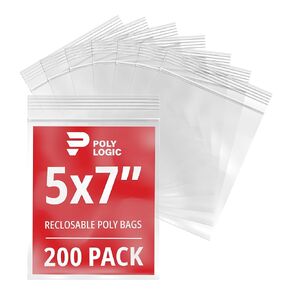 Clear 5" x 7" Reclosable Poly Mailer Bags 2 Mil Thick (200-Pack) | Plastic Resealable Polybags for Shipping, Mailing, Packaging & Storage | Large Reclosable Plastic Bags