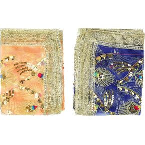 Set of 2 Decorative Chunari Artificial Silk Cloth Puja Chunni Chunar (Size:- 40 Inches x 20 Inches) Chunari Aasan Mat for Indian Traditional Cultural Statue Temple Festival Decoration (Blue,Pink)