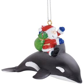 Cape Shore Santa Claus Riding Orca Whale Delivering Gifts Christmas Holiday Ornament