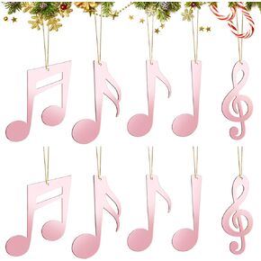 10 Pcs Musical Note Christmas Ornaments Acrylic Music Note Hanging Ornaments Treble Clef Forth Eighth Sixteenth Note Sign Ornament with Gold Ribbon for Christmas Tree Home Decoration (Glitter Gold)