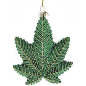 Collections Etc Sparkling Green Glass Cannabis Leaf Christmas Ornament