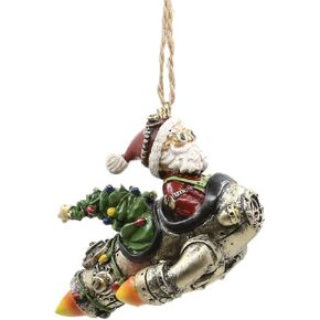Bella Haus Christmas Shoppe Alien Abducting Santa Christmas Tree Ornament | Fun, Vintage Rocket Design for Out-of-This-World Holiday Decor | 3.5" UFO & Sci-Fi Lovers’ Delight!