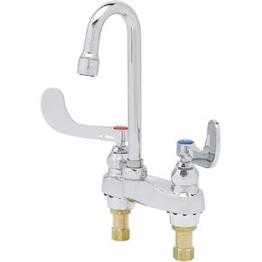 T&S Brass B-0892 Lavatory Medical Faucet with Gooseneck Spout and Wrist Blade Handles. 4" Deck Mount with 2.2 GPM Flow Rate. (Pack of 1)