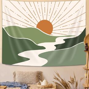 Boho Mountain Sun Tapestry Boho Sunset Sunrise Abstract Nature Landscape Tapestry Moredn Mid Century Aesthetic Minimalist Tapestry Wall Hanging for Bedroom Living Room Dorm, 60X40IN