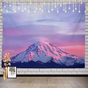 Batmerry Pink Sunset Tapestry, Mount Rainier National Park at Sunset Picnic Mat Hippie Trippy Tapestry Wall Art Meditation Decor for Bedroom Living Room, 59.1 x 82.7 Inches, Pink Purple