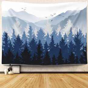 Mocsicka Blue Forest Tapestry Mountains Silhouette Nature Pine Woodland Tapestries Wall Hanging For Room 59x51 Inch in Saudi Arabia