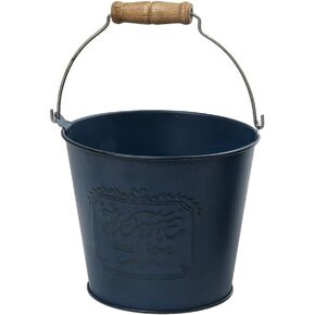 Small Shabby Chic Metal Decorative Vase Cute Rustic Bucket Flower Holder, Home Office Decor, 4.1" H (Blue)