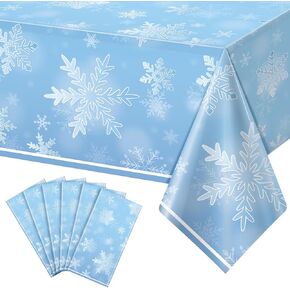 3 Pack Winter Snowflake Plastic Tablecloth Decorations, Light Blue Snowflake Winter Wonderland Disposable Table Cover for Christmas Winter Holiday New Year Party Supplies Decorations, 54 x 108 Inch