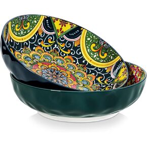vancasso Large Serving Bowls, 78 Oz Extra Large Salad Bowls Set of 2, Bohemian Decorative Bowls for Salad, Fruit, Pasta and Dinner, Serving Dishes Set for Party, Dishwasher & Microwave Safe－Red