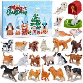 Animals Figurines Advent Calendar 2024 Kids, Mini Dog Cat Figurines Christmas Countdown Calendar for Kids with 24pcs Realistic Miniature Toy Xmas Surprise Gifts