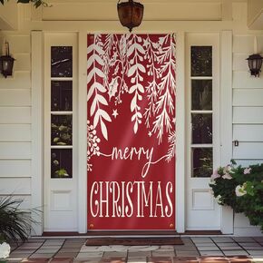 Pink Merry Christmas Door Cover for Front Door Decorations, Christmas Tree Xmas Door Covers Banners Backdrop for Front Door Porch Farmhouse Home Indoor Outdoor Decoration, 35 * 79 Inch